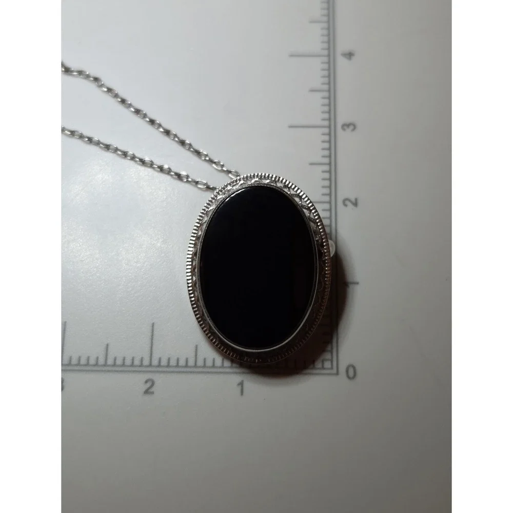 Vintage Sterling‎ Silver & Black Onyx Pendant / Brooch 18